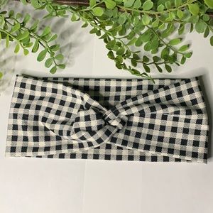 Black and White Gingham Printed Knotted Stretchy Headband
